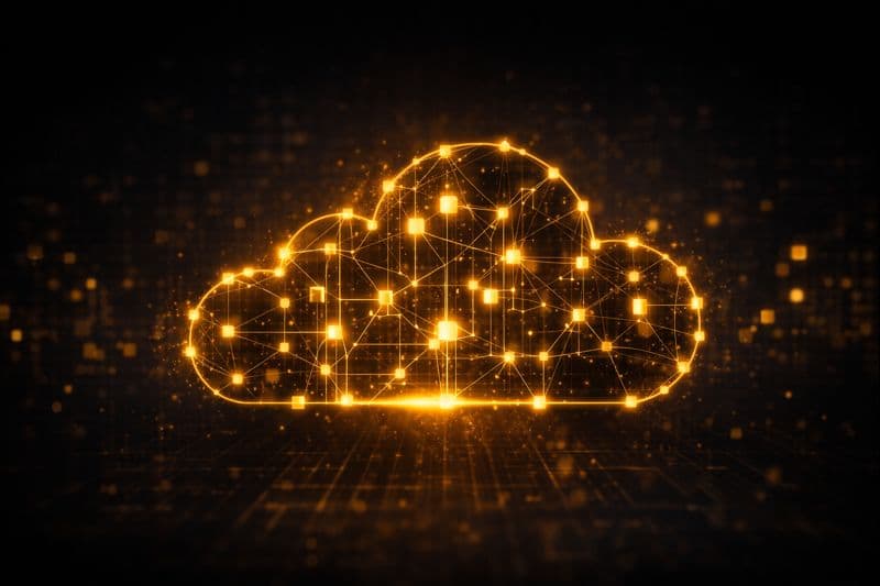 Abstrakt molnarkitektur som visualiserar SaaS-produktutveckling