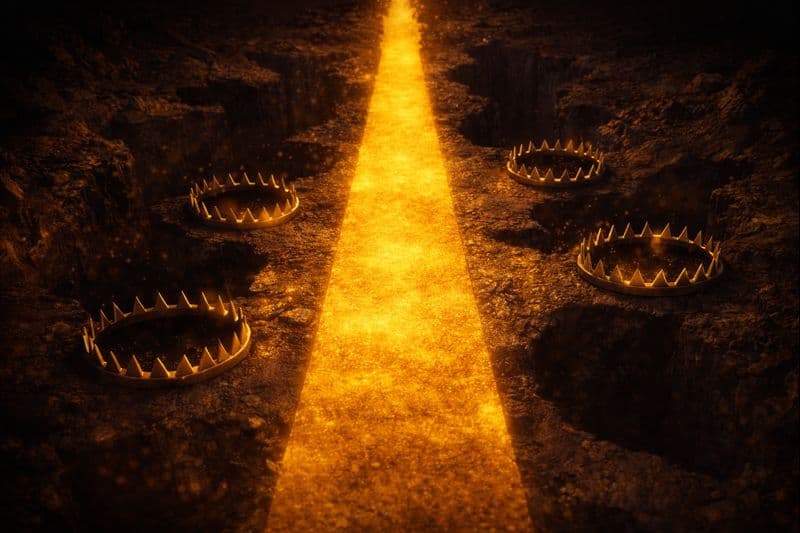 Gyllene väg med fallgropar som symboliserar vanliga ekonomiska misstag att undvika